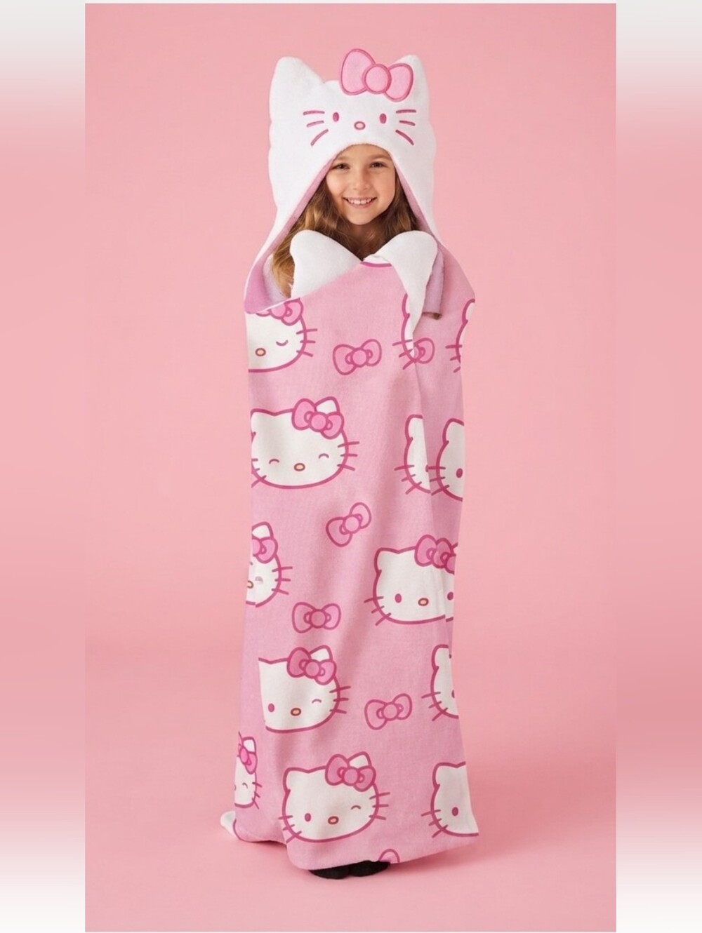 Hello Kitty Hooded Throw Blanket Wearable Fleece Pink White 50" x 40" NWT Sanrio